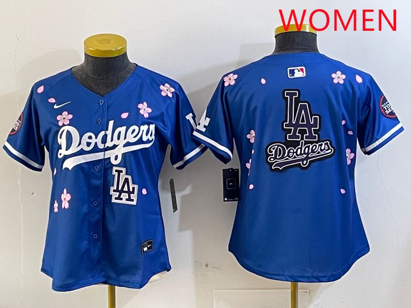 Women Los Angeles Dodgers Blank Blue Sakura Edition 2025 Nike MLB Jersey style 24->women mlb jersey->Women Jersey